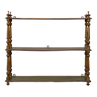 Vintage Continental Wall Display Shelf With Carved Finial Details For Sale