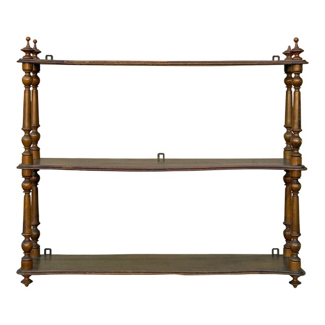 Vintage Continental Wall Display Shelf With Carved Finial Details