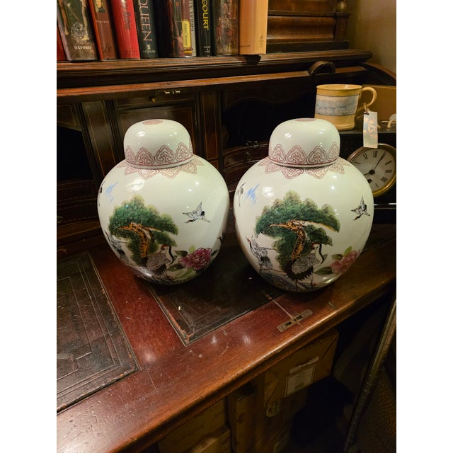 1980s Pair of Chinese Ginger Jars For Sale - Image 5 of 8