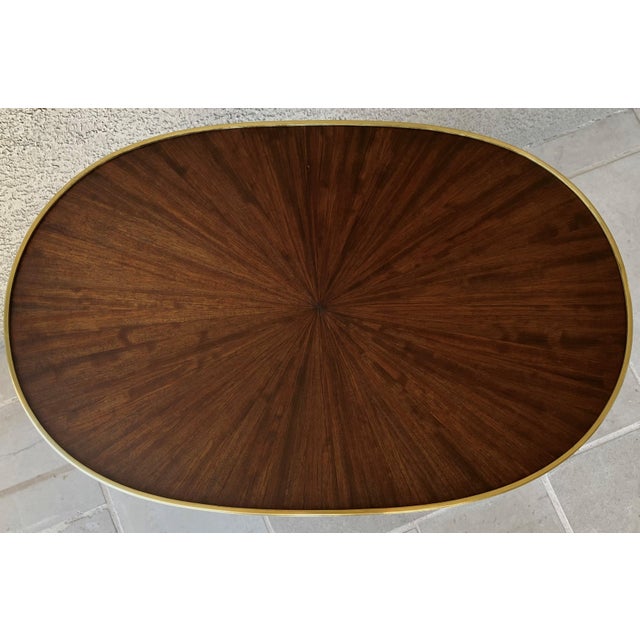 Wood Circa 1930 Louis XVI-Style Mahogany Starburst Marquetry Two-Tier Oval Accent Table With Brass Mounts For Sale - Image 7 of 18