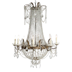 Large Antique French Empire Inspired Crystal & Bronze 8-Light Chandelier C1930