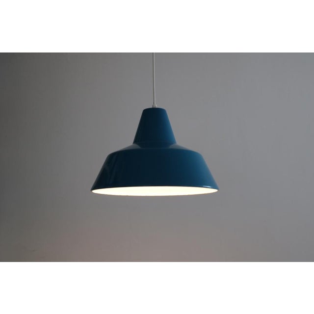 Louis Poulsen Enamel Workshop Pendant Lamp Exterior enamel in rare petrol blue Interior enamel white Made in Denmark It...
