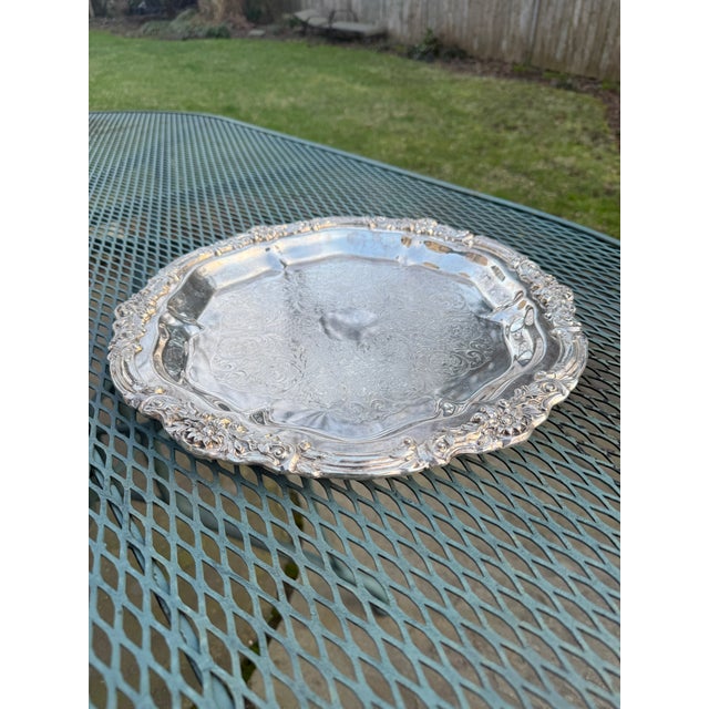 Metal Mid 20th Century Victorian F. B. Rogers Silver Co. Round Floral Serving Platter For Sale - Image 7 of 10