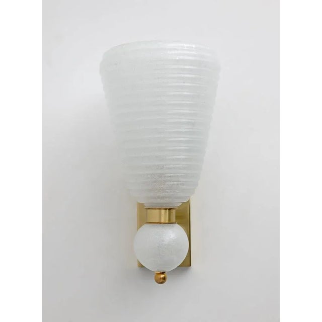 Mid-Century Modern Brass and Pelugoso Murano Glass Sconces, 1980s, Set of 2, in Very Good conditions. Designed 1980 to...