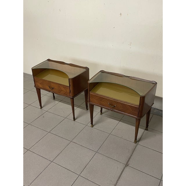 Vintage Wood and Glass Bedside Tables, 1950s, Set of 2 For Sale - Image 16 of 18