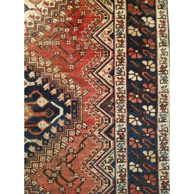 Vintage Persian Shiraz Tribal Area Rug, Handwoven Geometric Pattern, Rust Red & Navy, 5’ X 10' For Sale - Image 12 of 12