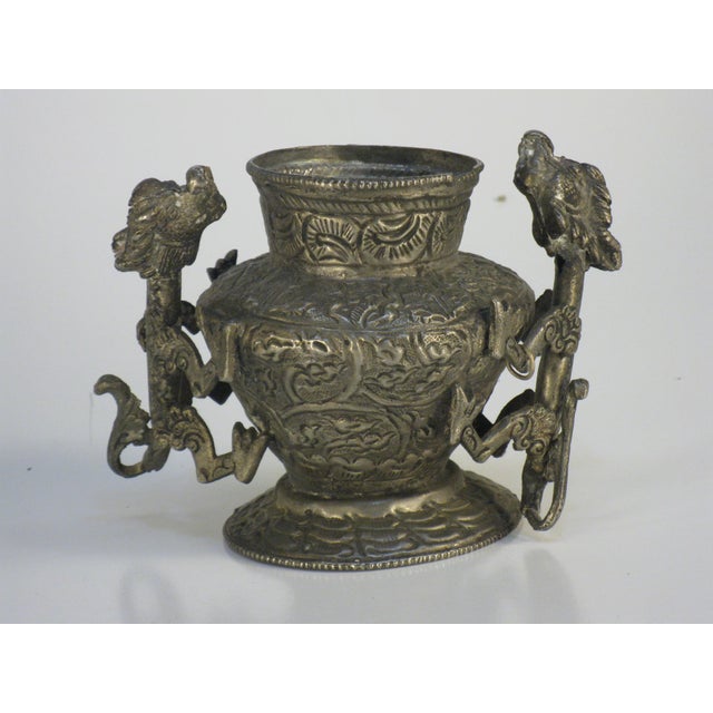 Early 20th Century Tibetan With Dragons Jar / Pot Repousse Tined, Brass: Southeast Asia For Sale - Image 9 of 13