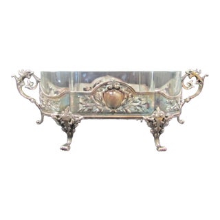 1910s Topazio Portuguese Sterling Silver Crystal Centerpiece Jardiniere Dragon Handles For Sale