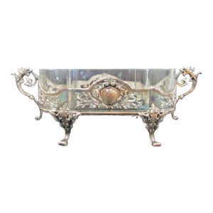 1910s Topazio Portuguese Sterling Silver Crystal Centerpiece Jardiniere Dragon Handles