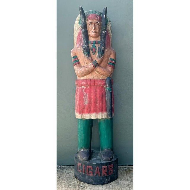 Vintage Monumental Carved Wood Native American Cigar Sculpture For Sale - Image 11 of 12