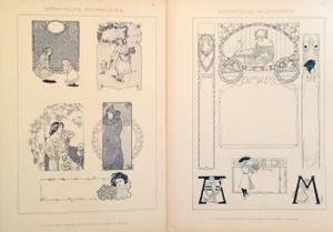 1900's German Decorator Prints, Blue Ladies - Pair