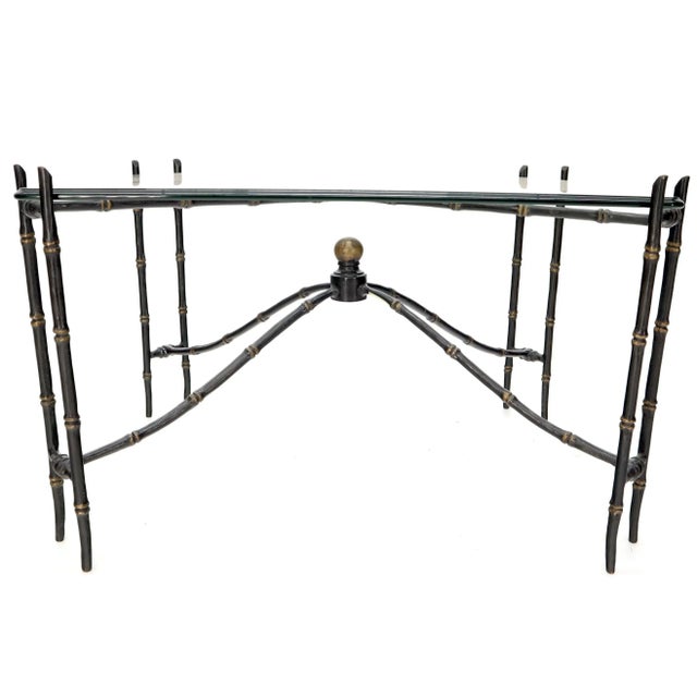 Metal Bronze Faux Bamboo Glass Top Rectangular Coffee Table For Sale - Image 7 of 13