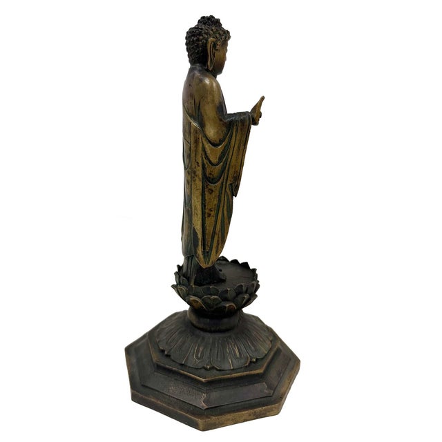 1940s Antique Chinese Bronze Buddha Amitabha (Amida Nyorai) Statue For Sale - Image 5 of 11