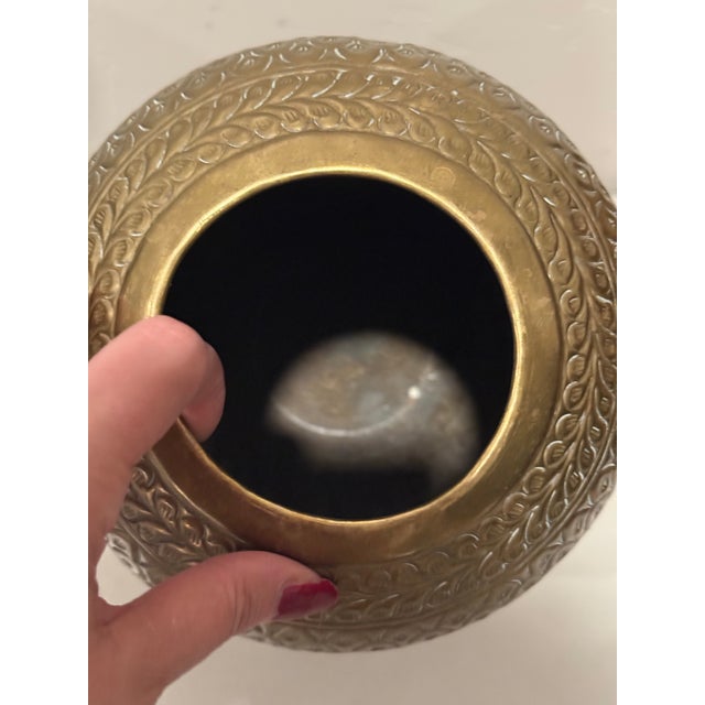 Mid 20th Century Mid 20th Centry Hammered Solid Brass Vase Hand Carved Decor Ornate For Sale - Image 5 of 11