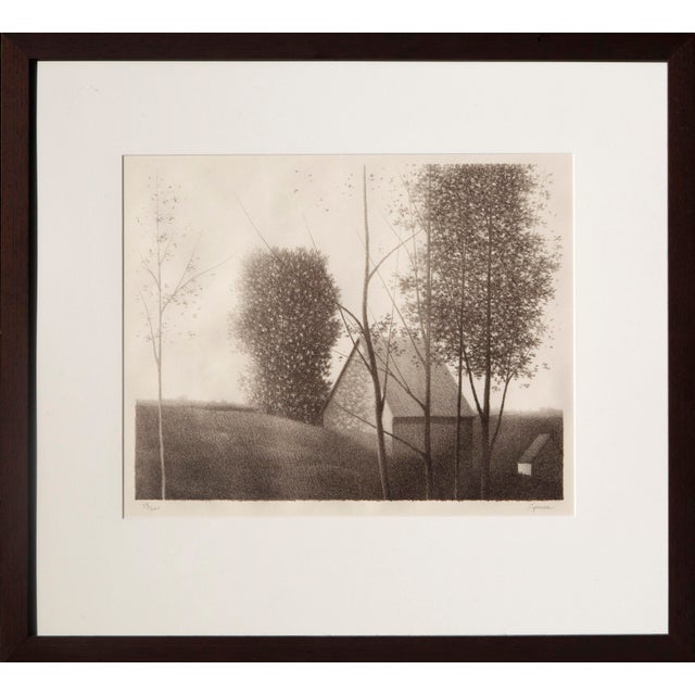 1980s Robert Kipniss, House on a Hill, Lithograph, Framed For Sale