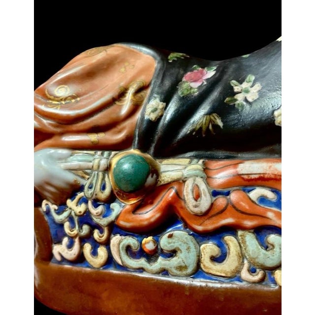 Vintage Chinese Porcelain Figural Pillow, Hand-Painted Boy, 1978 For Sale - Image 10 of 16