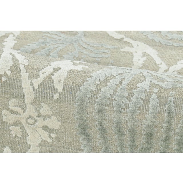 Contemporary Block Print Floral Natural Silk Runner by Rug & Kilim, India For Sale In New York - Image 6 of 8