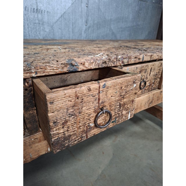 Wood Long Industrial Wooden Workbench For Sale - Image 7 of 9