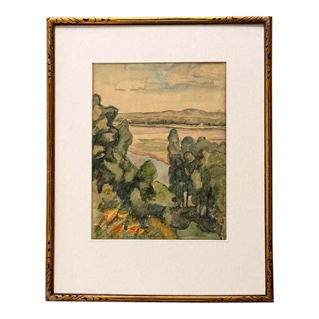 K K Van Drugel - Landscape - Impressionist Watercolor - 1920s For Sale