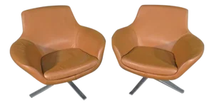 Mid 20th Century Pair of Leather Swivel Chairs by Coalesse