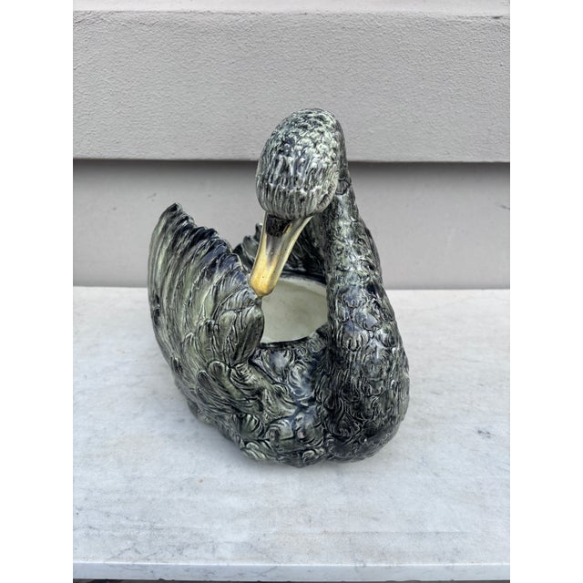 Rare Black Majolica Swan Jardiniere Jerome Massier, circa 1900.