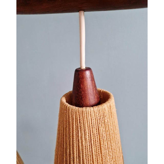 Mid-Century Teak and Sisal Rope Chandelier from Temde, 1960s For Sale - Image 6 of 18