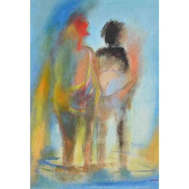 Roberto Cuccaro, Two Figures Facing Each Other, Original Gouache on Paper, 2000s For Sale