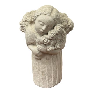 Flower Bearer Figural Sculpture, Vintage For Sale