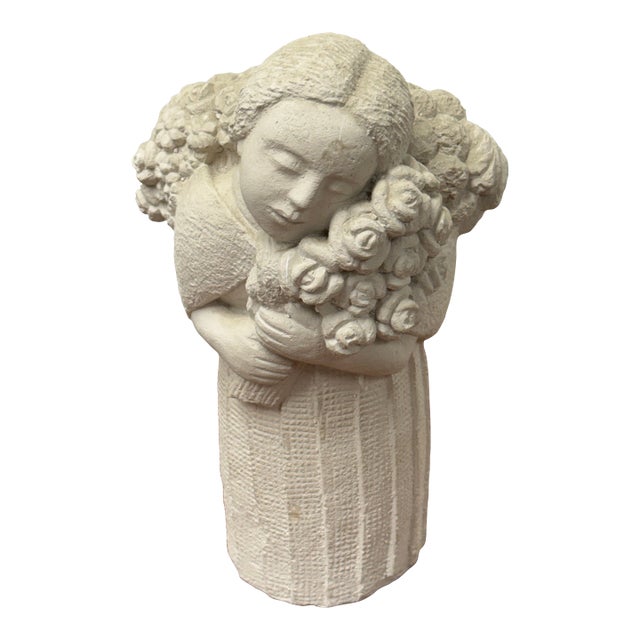 Flower Bearer Figural Sculpture, Vintage For Sale
