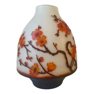 Early 20th Century High Relif French Art Glass Flower Cameo Vase