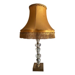 Large Crystal and Brass Table Lamp, 1950s For Sale