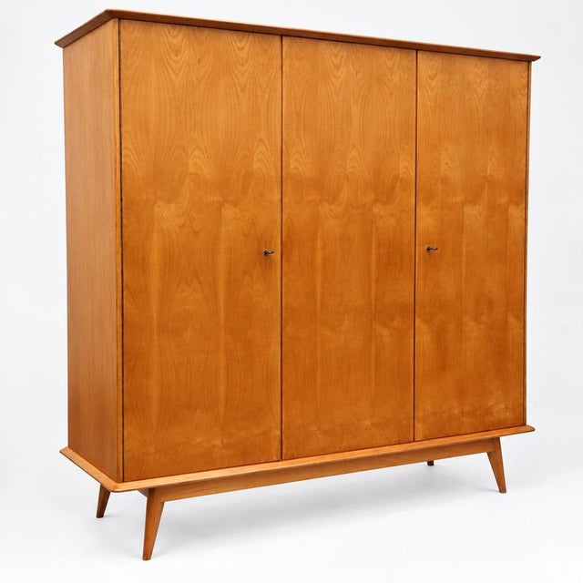 Wood Vintage Three-Door Wardrobe Wooden Wardrobe with Mirror For Sale - Image 7 of 8
