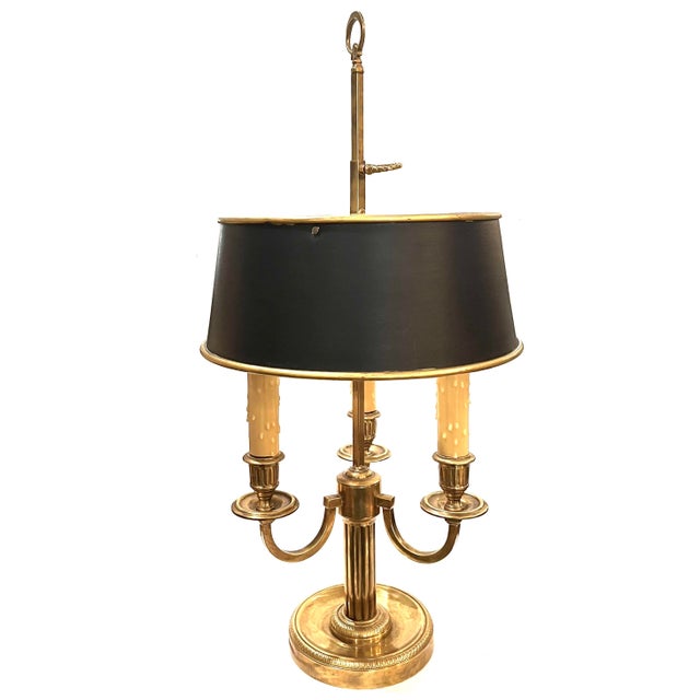 French Vintage Solid Brass 3-Arm Bouillotte Lamp - Made in Italy For Sale - Image 3 of 15