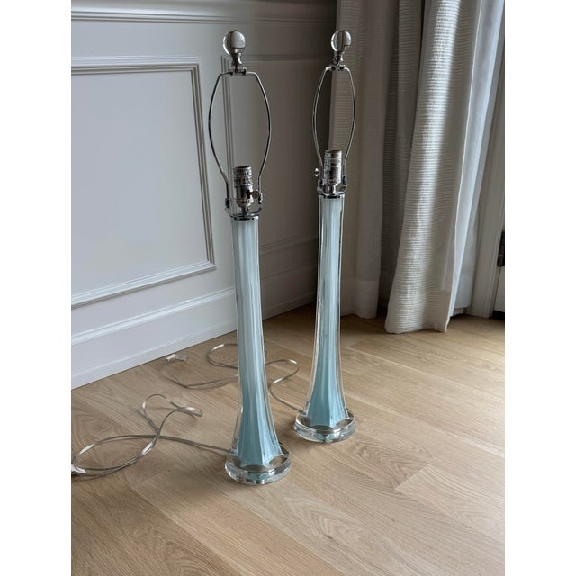 Glass 1980s Monumental Drexel Heritage Cased Glass & Acrylic Column Lamps - a Pair For Sale - Image 7 of 7