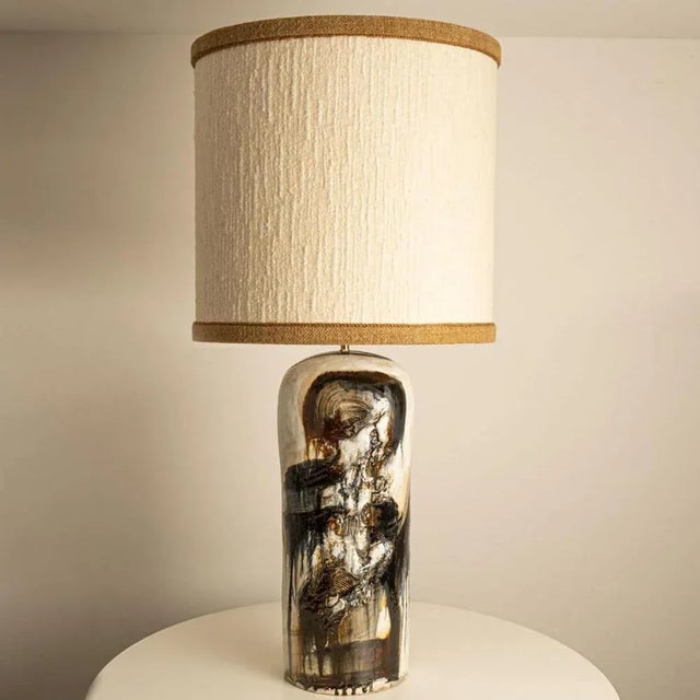 Dark Brown and Beige Table Lamp attributed to Jeppe Hagendorn, Denmark, 1960s For Sale - Image 11 of 12