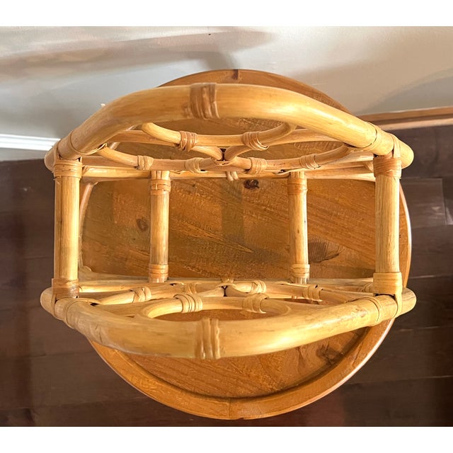 Rustic European Vintage Boho Rattan Bamboo Wine Rack / Sculptural Tabletop Bottle Holder For Sale - Image 3 of 7