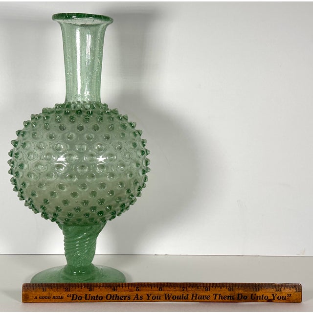 20th Century MCM Italian Empoli Green Knobbly Pedestal Vase With Uv Glow For Sale - Image 15 of 16