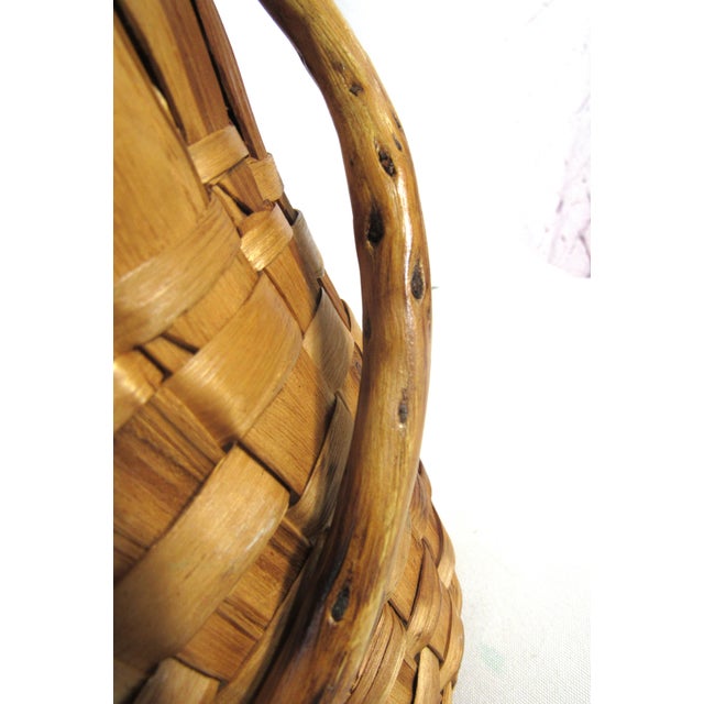 Auburn Vintage Wood Slat Basket + Bent Wood Stick Handle For Sale - Image 8 of 16