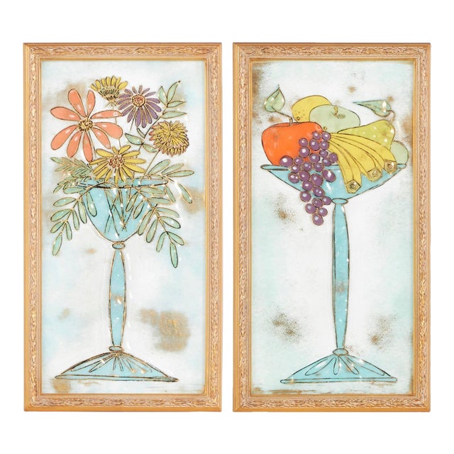 Modern Framed Fused Glass Wall Art by Higgins Studio, Signed, circa 1950 - Set of 2 For Sale