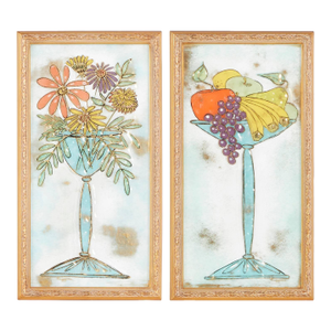 Modern Framed Fused Glass Wall Art by Higgins Studio, Signed, circa 1950 - Set of 2