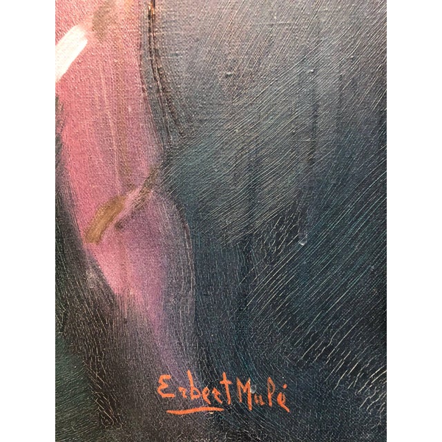 Erbert Mule, 1970s Big Eyed Waif Sad Child With Scarf Oil Painting For Sale - Image 4 of 6