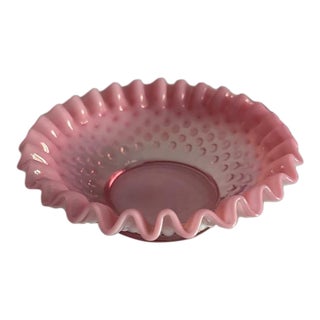 Vintage Mid-Century Fenton Hobnail Pink and White Opalescent Bonbon Dish or Shallow Bowl For Sale