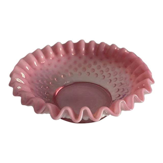 Vintage Mid-Century Fenton Hobnail Pink and White Opalescent Bonbon Dish or Shallow Bowl For Sale
