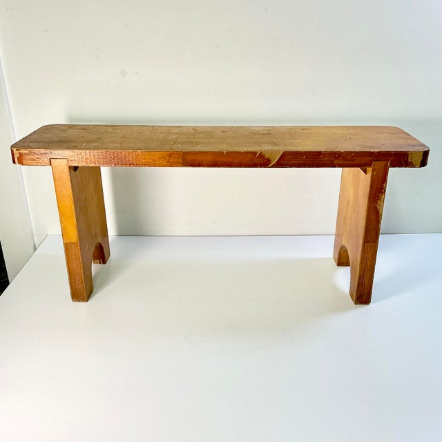 Early 20th C French Country Farmhouse Folk Art Wood Bench For Sale - Image 10 of 14