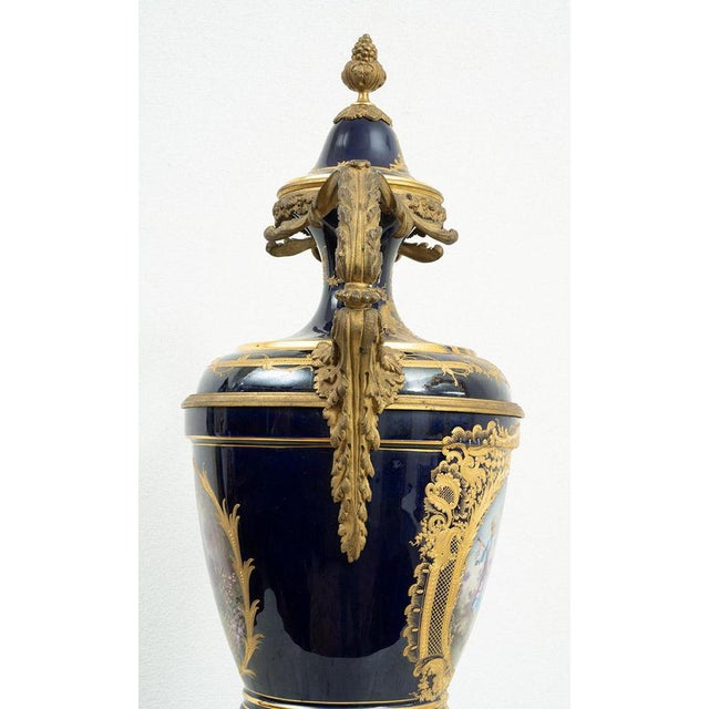 Antique Napoleon III Vase in Polychrome Sevres Porcelain with Gilt Bronze Elements, France, 19th Century For Sale - Image 6 of 9