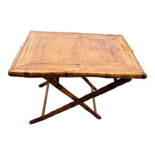 Vintage Coastal Bamboo and Rattan Folding Table For Sale