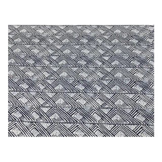 39" X 54" Belge Indigo Christopher Farr Cloth Drapery Upholstery Hand Printed Linen Navy Blue White Geometric Fabric / Dark Indigo For Sale