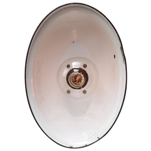 Metal Vintage Industrial French Black Enamel Factory Wall Light For Sale - Image 7 of 8