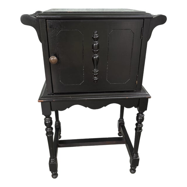 1920s James A. Cole “Mastermade” Black Wooden Humidor Cabinet With Copper-Lined Interior For Sale