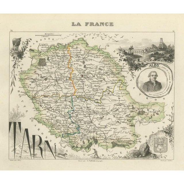 Antique Map of the Tarn, Albi and the Navigator La Perouse, 1860 For Sale - Image 12 of 12